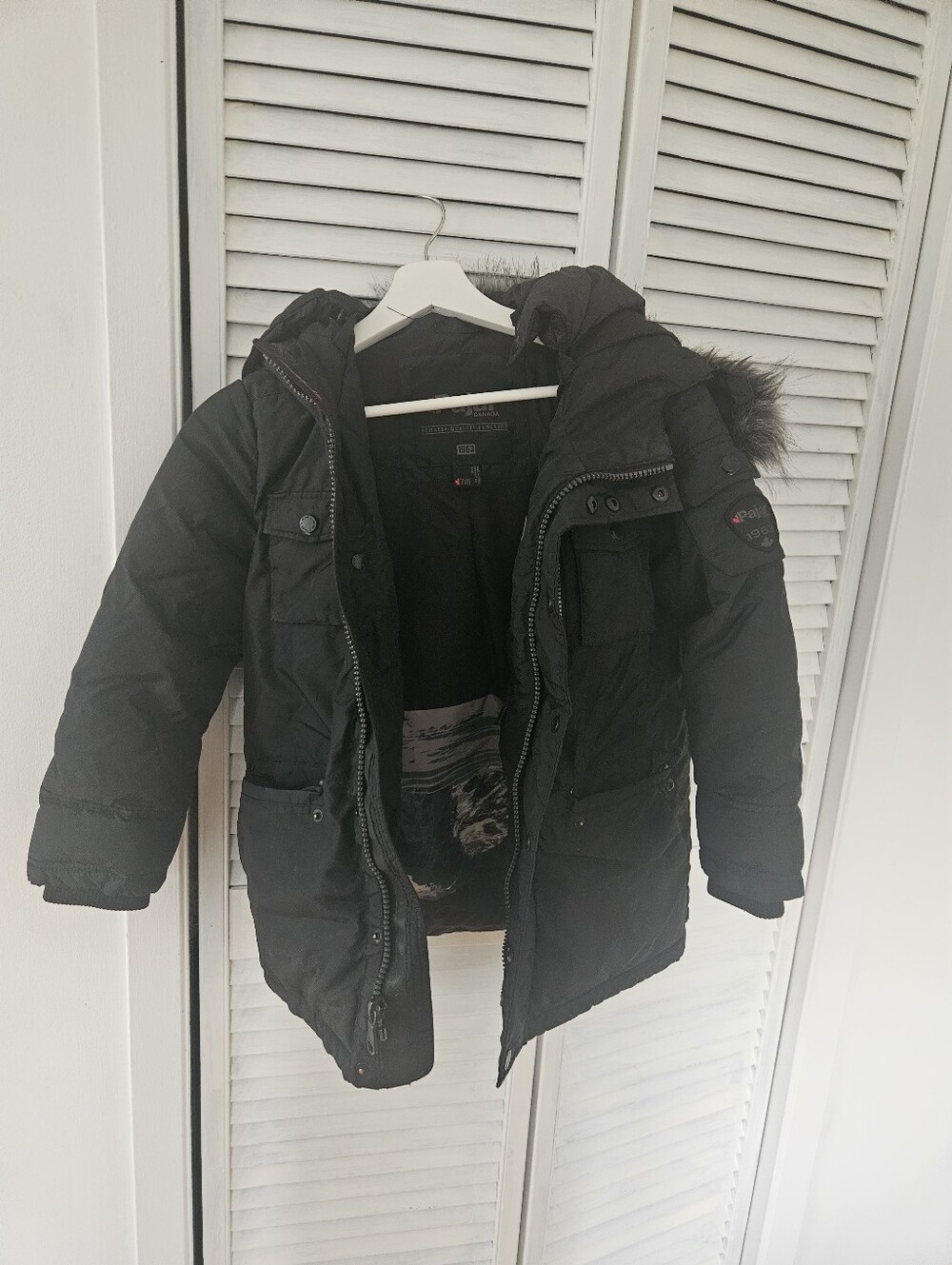 Pajar Kids Black Hooded Winter Jacket with Faux Fur Trim